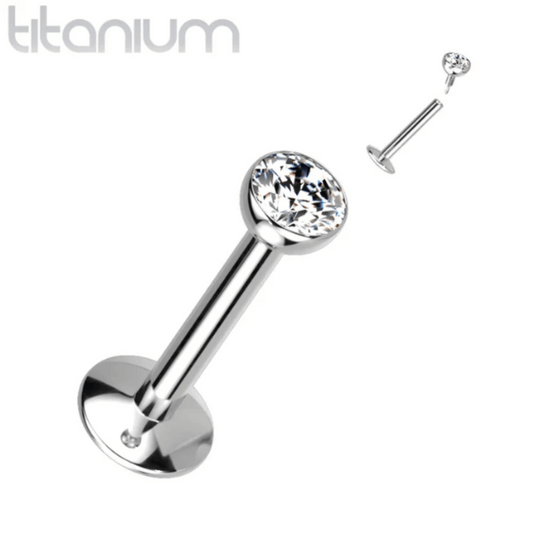 Titanium Clear Gem Internally Threaded Silver Flat Back Stud