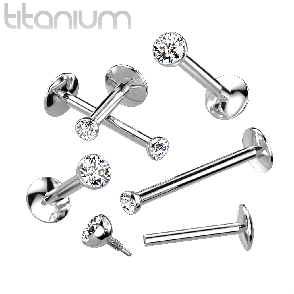 Titanium Clear Gem Internally Threaded Silver Flat Back Stud range