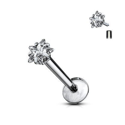 Titanium Clear Gem Star Internally Threaded Flat Back Stud