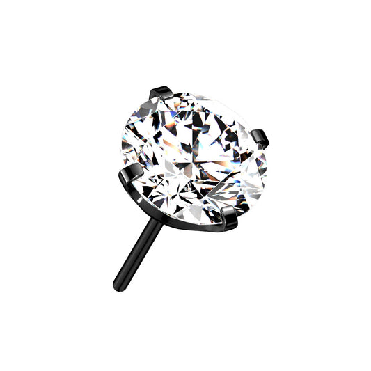 Titanium Clear Round Black Prong Set Gem Threadless Top