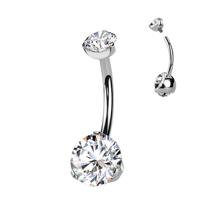 Titanium Clear Round Gem Belly Button Bar 14g