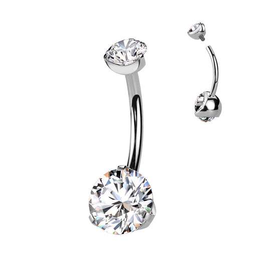Titanium Clear Round Gem Belly Button Bar 14g