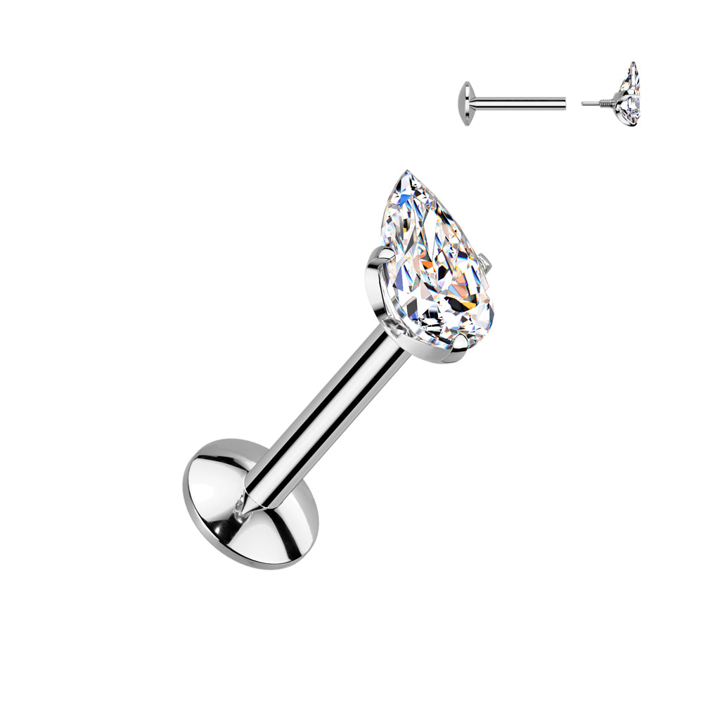 Titanium Clear Teardrop Gem Flat Back Stud 16g