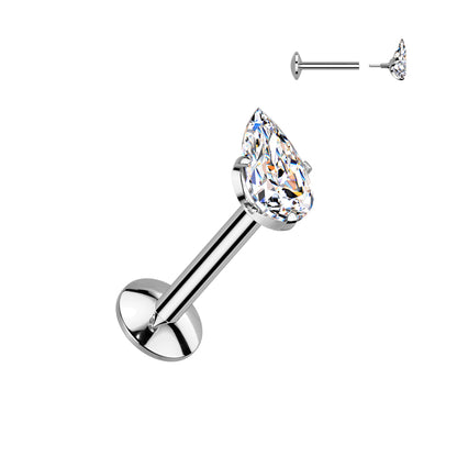 Titanium Clear Teardrop Gem Flat Back Stud 16g