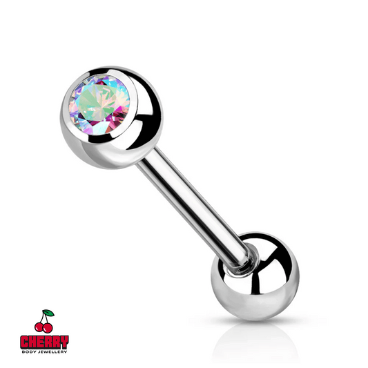 Titanium Cubic Zirconia Ball Tongue Barbell Aurora Borealis