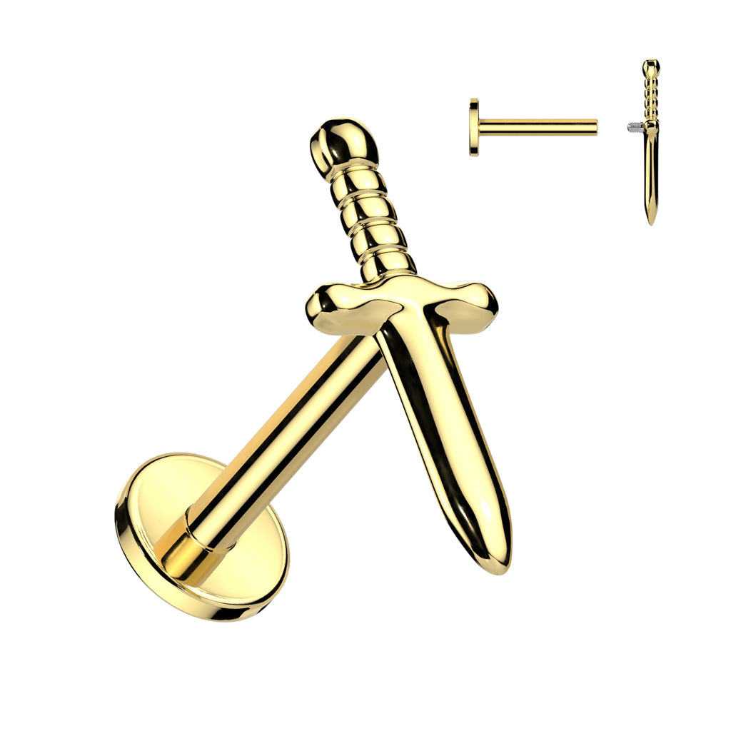 Titanium Dagger Flat Back Stud 16g | Gold