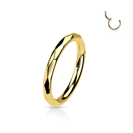 Titanium Faceted Side Gold Hinged Clicker Ring