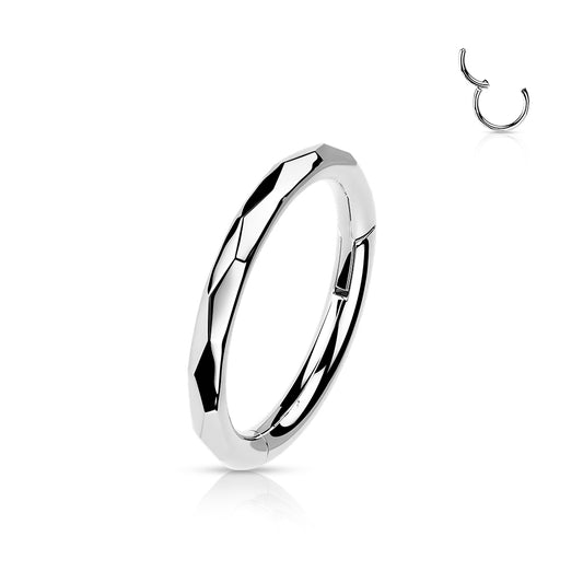 Titanium Faceted Side Silver Hinged Clicker Ring