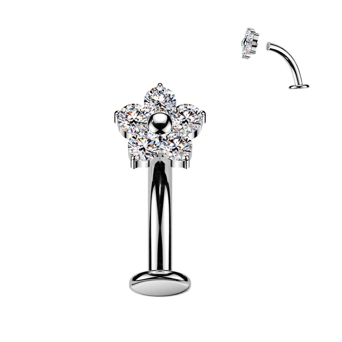 Titanium Flower Gem Silver Floating Belly Bar 14g