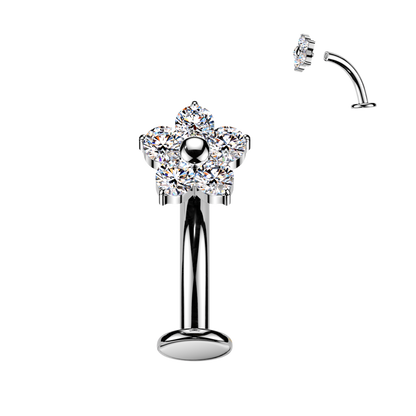 Titanium Flower Gem Silver Floating Belly Bar 14g