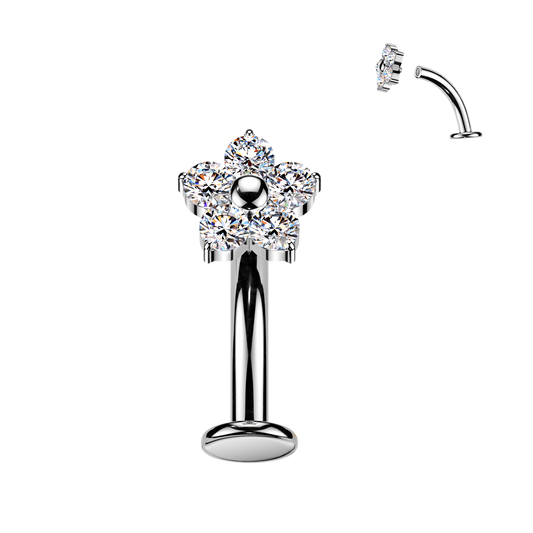 Titanium Flower Gem Silver Floating Belly Bar 14g