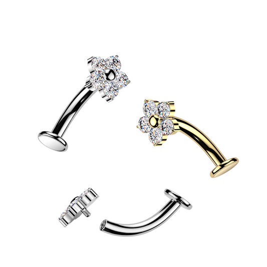 Titanium Flower Gem Silver Floating Belly Bar 14g range