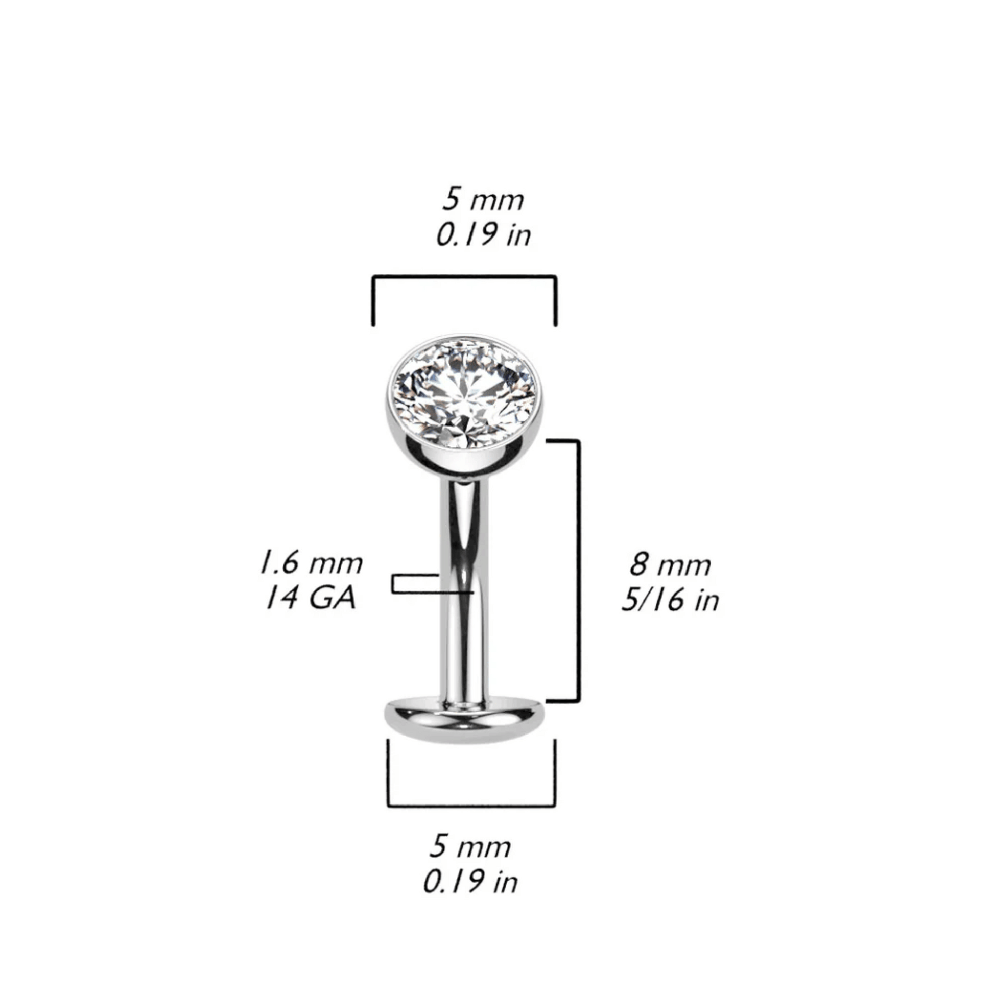 Titanium Gem Floating Belly Button Ring Dimensions