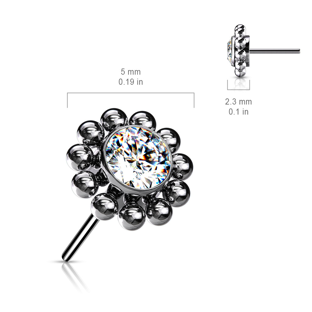 Titanium Gem Silver Ball Edge Threadless Top dimensions