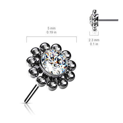 Titanium Gem Silver Ball Edge Threadless Top dimensions