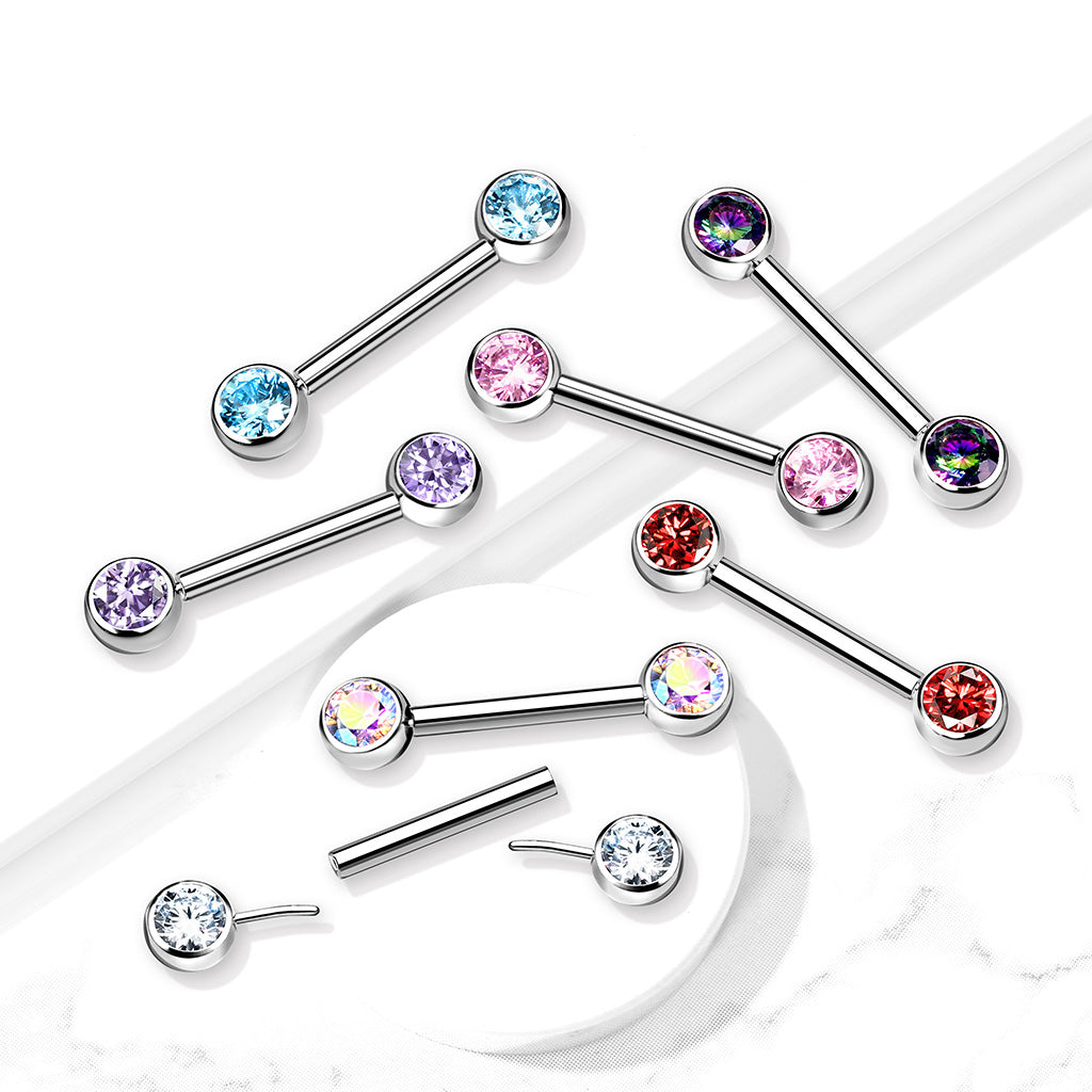 Titanium Gem Silver Threadless Nipple Bar 14g