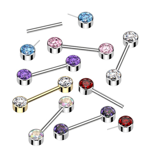 Titanium Gem Silver Threadless Nipple Bar 14g options