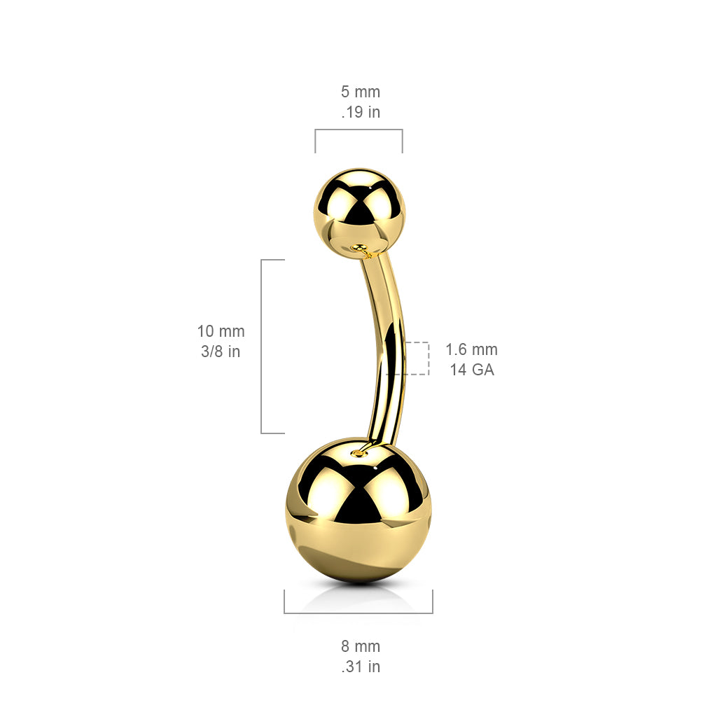 Titanium Gold Belly Button Barbell - Internally Threaded
