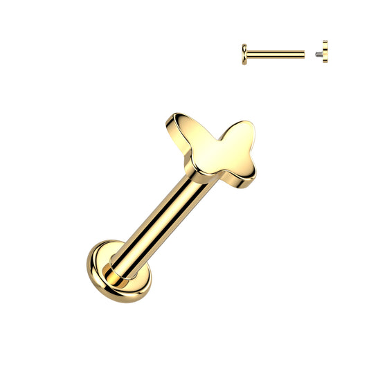 Titanium Gold Butterfly Top Flat Back Stud 16g