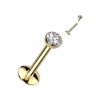 Titanium Gold Clear Gem Internally Threaded Flat Back Stud