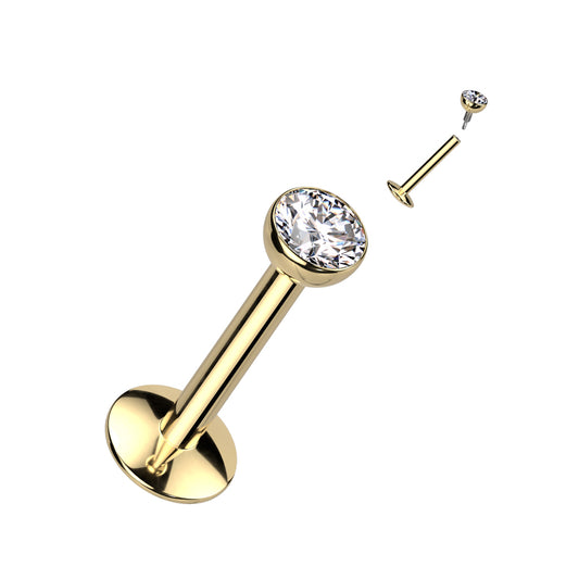 Titanium Gold Clear Gem Internally Threaded Flat Back Stud