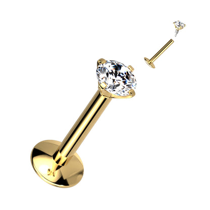 Titanium Gold Clear Gem Long Thread Flat Back Stud