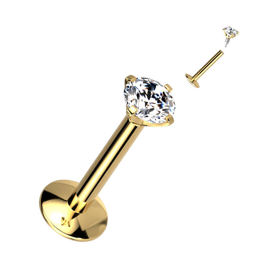 Titanium Gold Clear Gem Long Thread Flat Back Stud