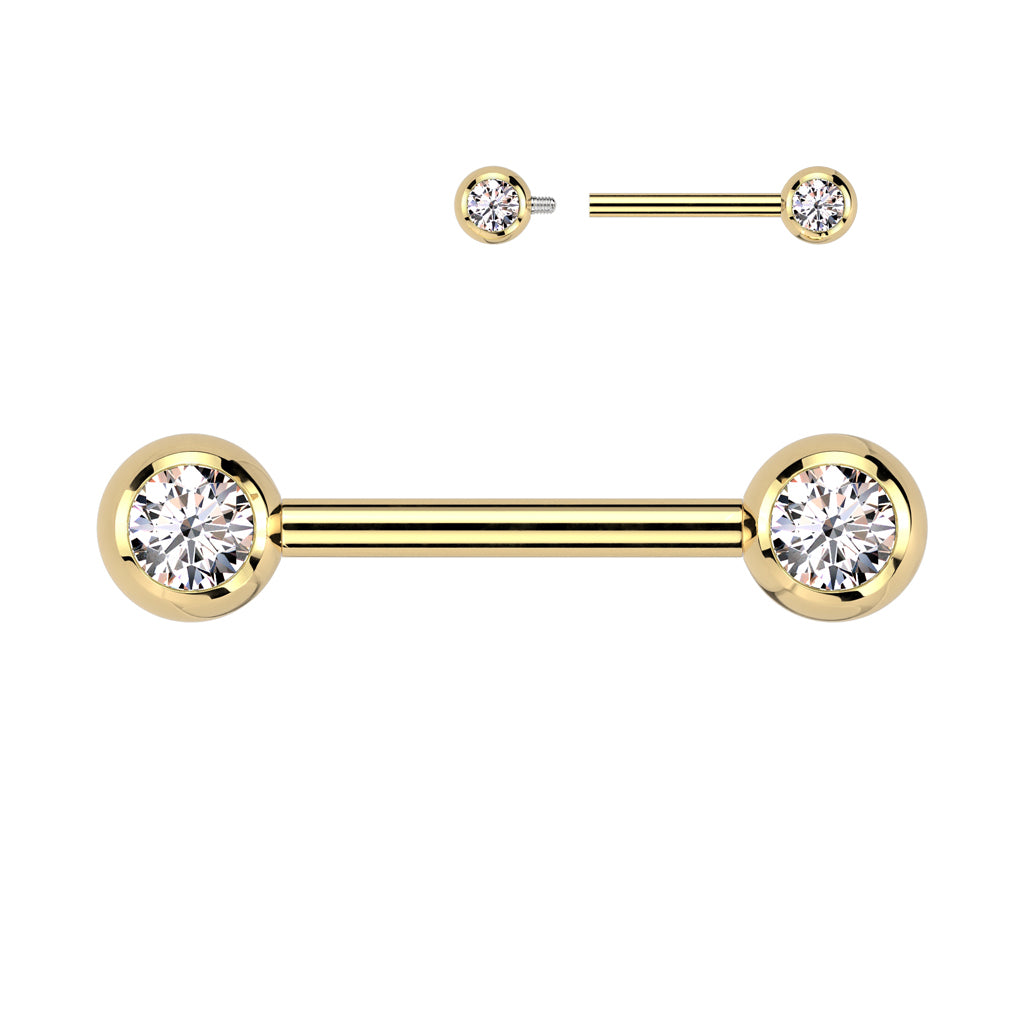 Titanium Gold Clear Gem Nipple Bar 14g
