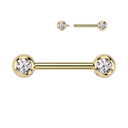 Titanium Gold Clear Gem Nipple Bar 14g