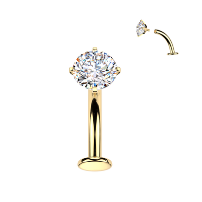 Titanium Gold Clear Prong Gem Floating Navel Ring