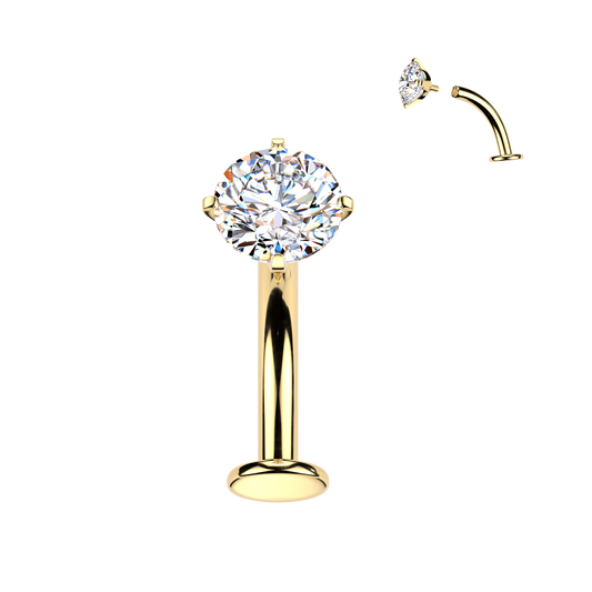 Titanium Gold Clear Prong Gem Floating Navel Ring