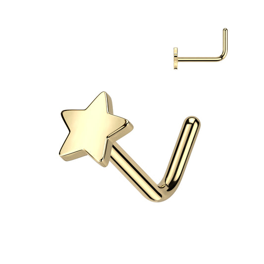 Titanium Gold Flat Star 'L' Bend Nose Stud