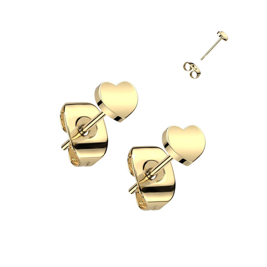 Titanium Gold Heart Stud Earrings (pair)