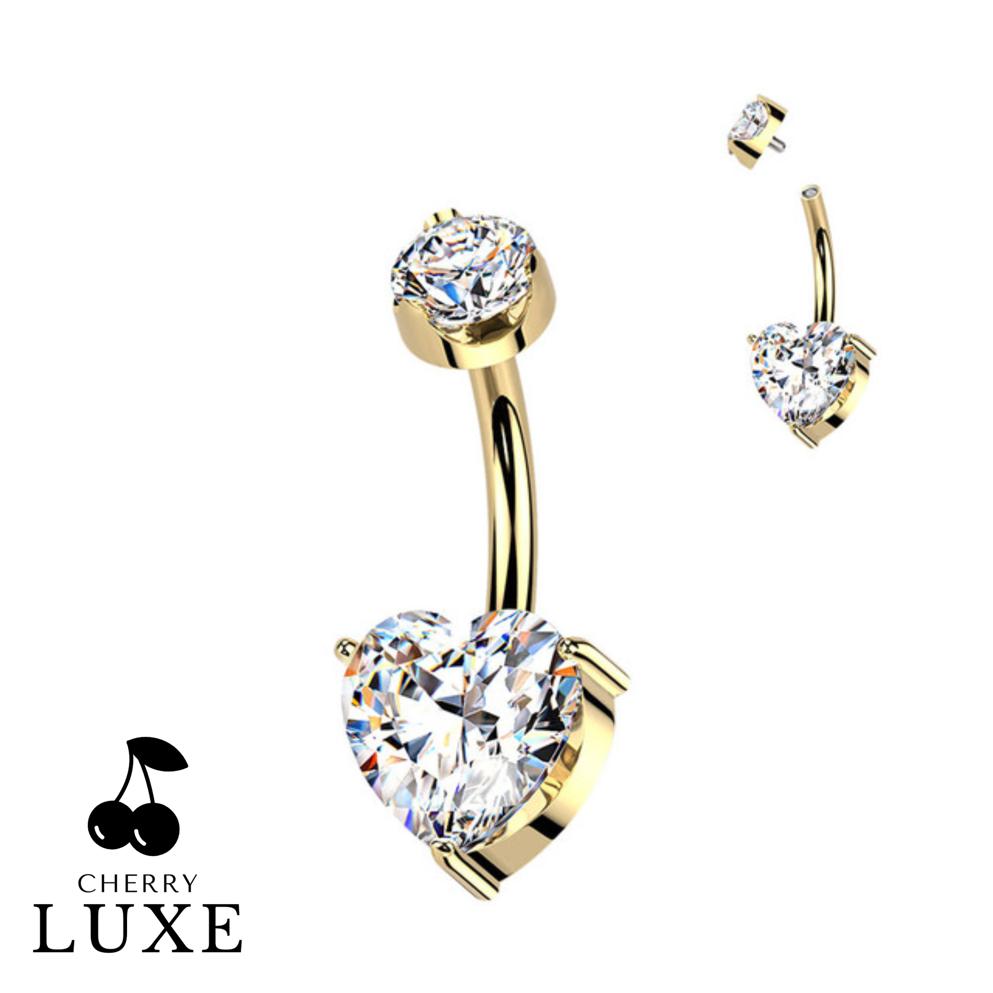 Titanium Gold Internally Threaded Heart Moissanite Belly Button Bar