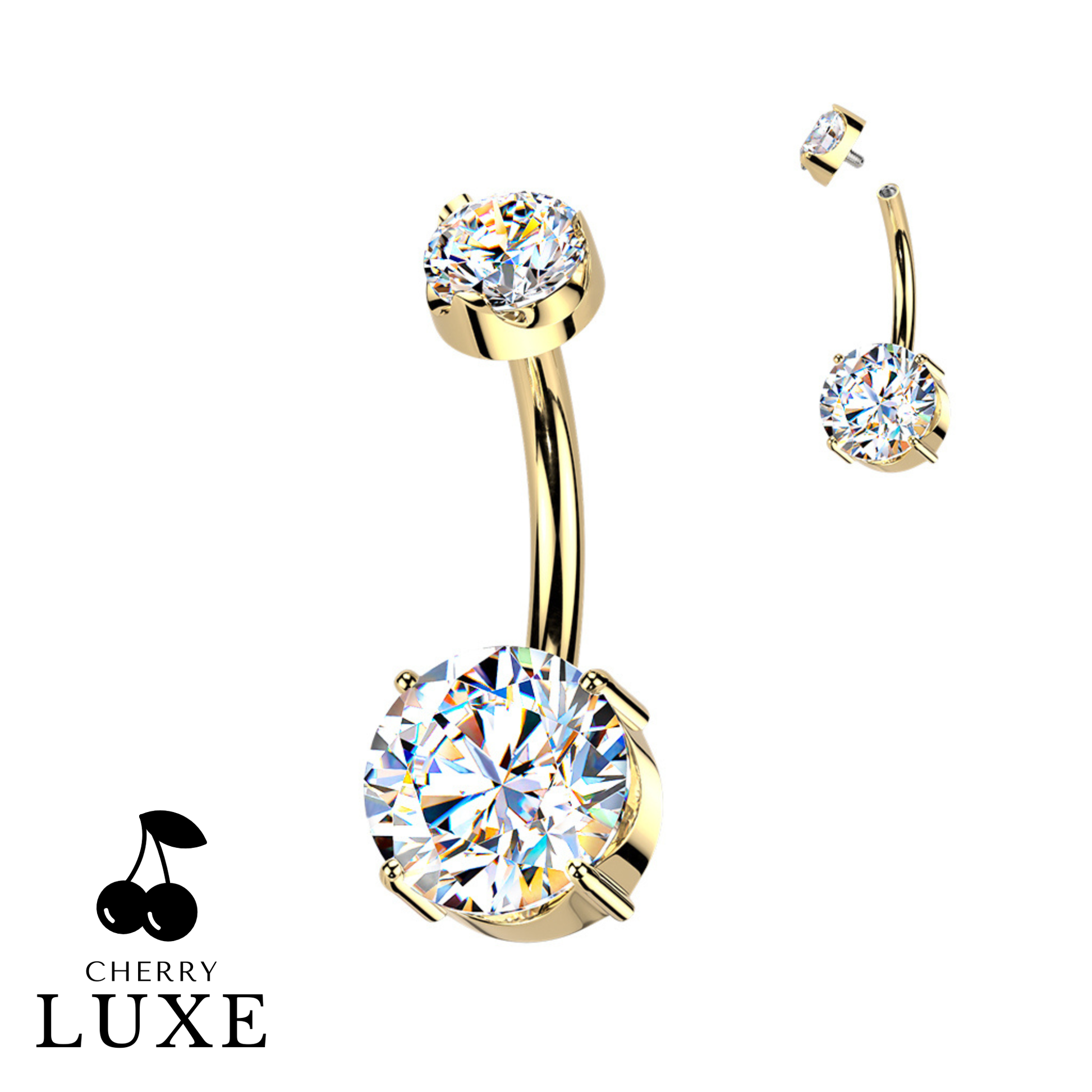 Titanium Gold Internally Threaded Prong Set Moissanite Belly Button Ring