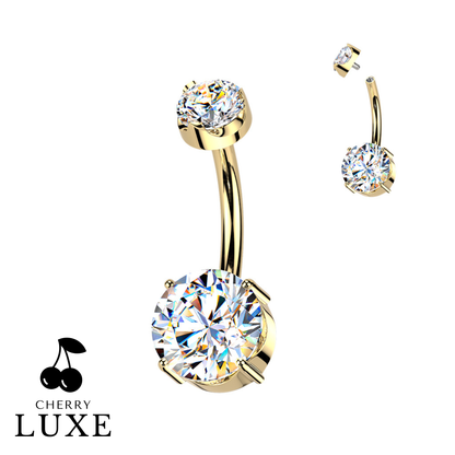 Titanium Gold Internally Threaded Prong Set Moissanite Belly Button Ring