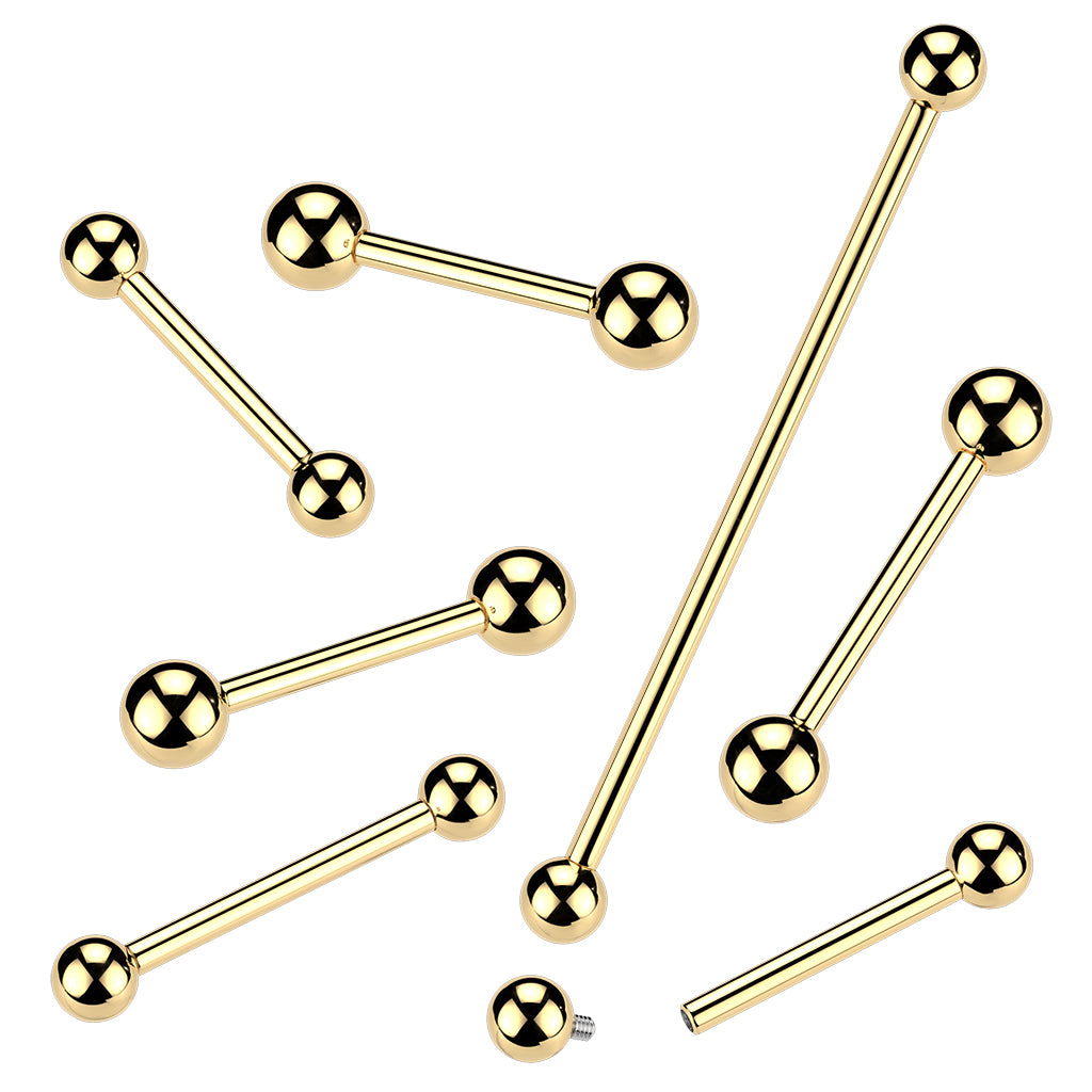 Titanium Gold Internally Threaded Straight Barbell 14g various