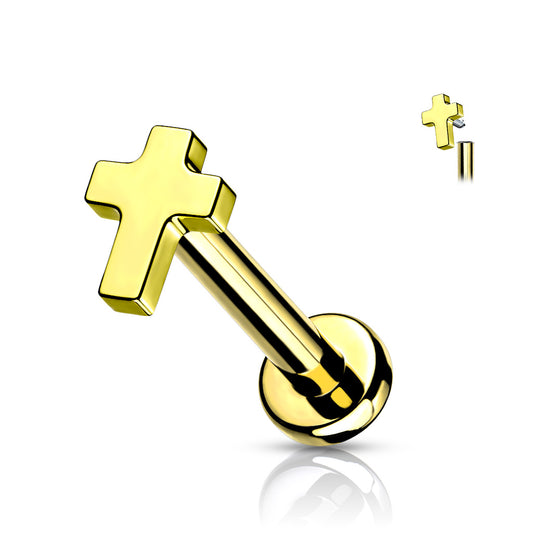 Titanium Gold Micro Cross Flat Back Stud 16g