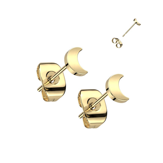 Titanium Gold Moon Stud Earrings (pair)