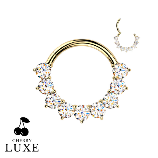 Titanium Gold Round Moissanite Gem Clicker Ring