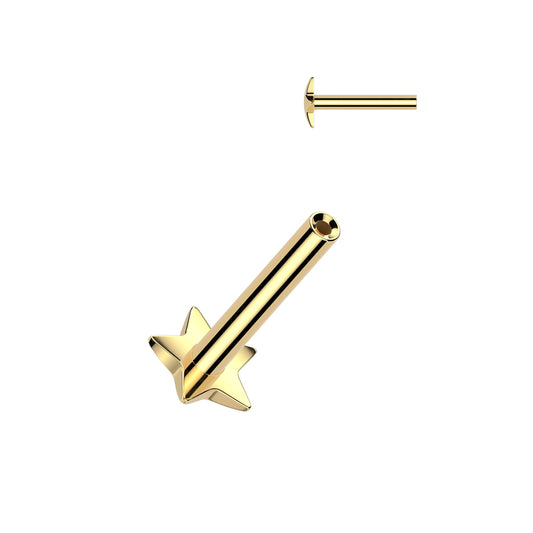 Titanium Gold Star Threadless Flat Back Stud Base Post