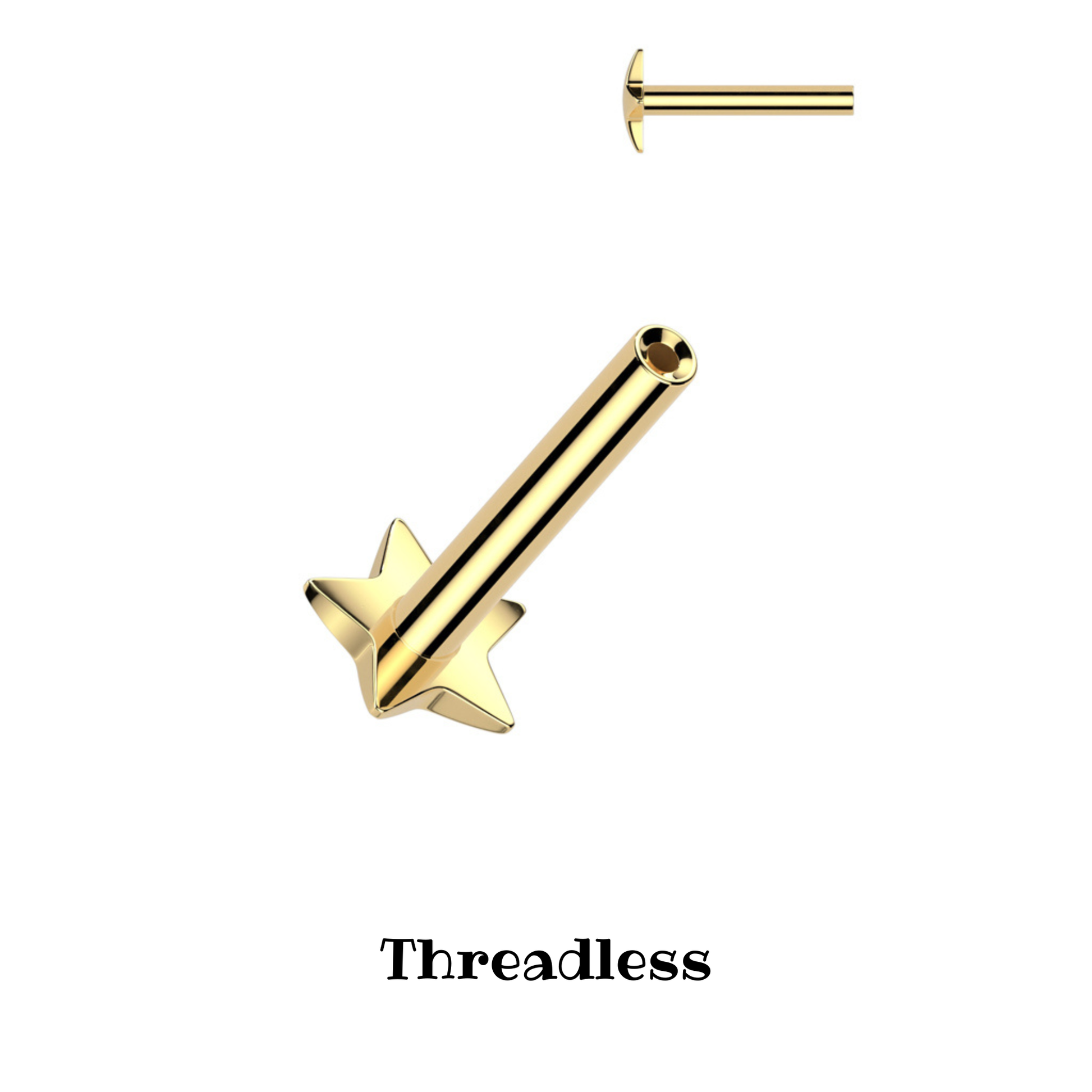 Titanium Gold Star Threadless Flat Back Stud Base Post
