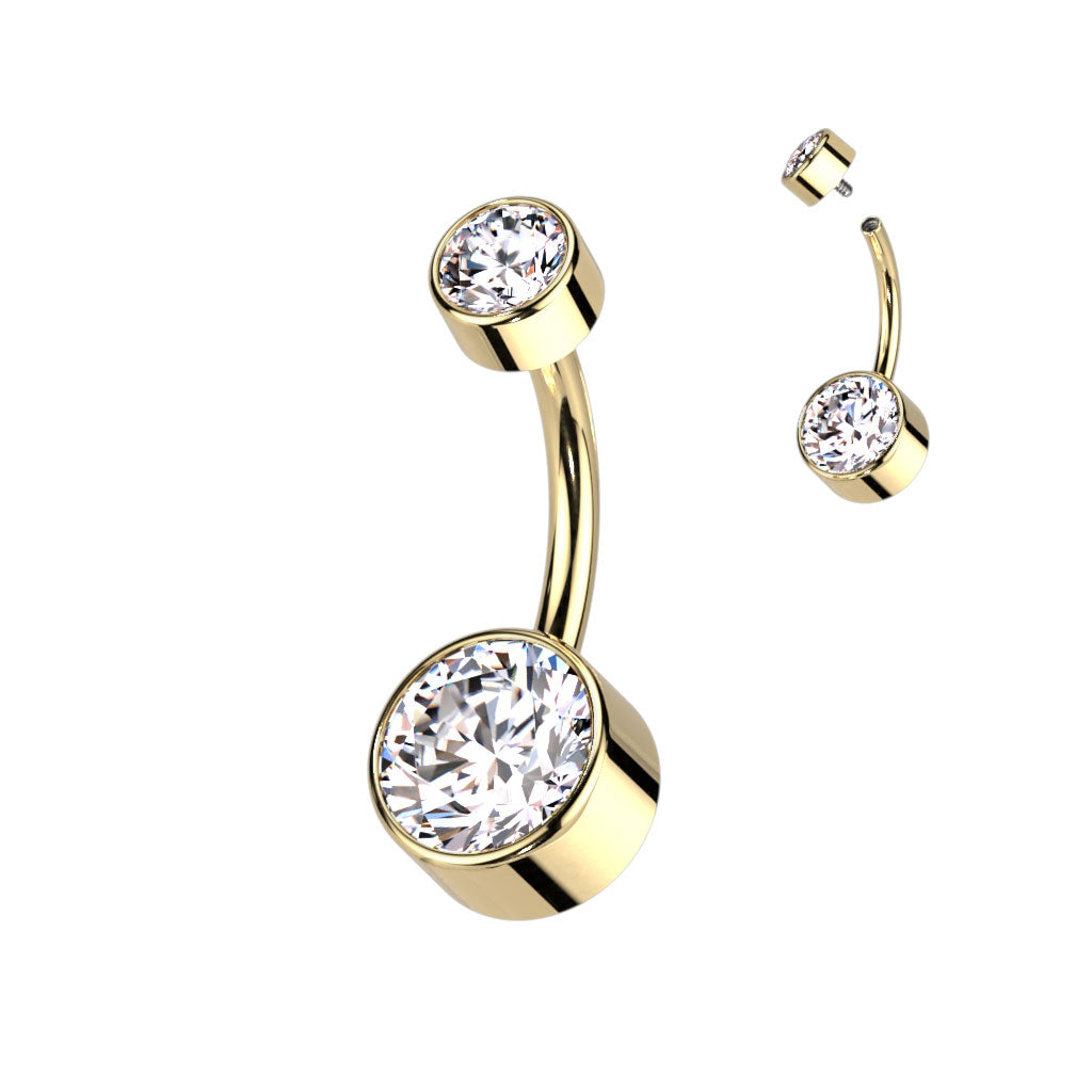 Titanium Gold Swarovski Clear Gem Belly Button Bar