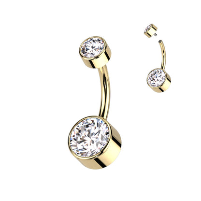 Titanium Gold Swarovski Clear Gem Belly Button Bar