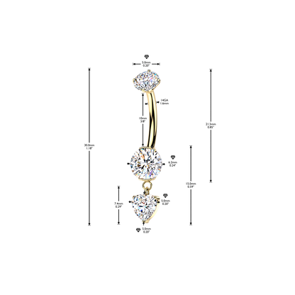 Titanium Heart Dangle Belly Bar measurements