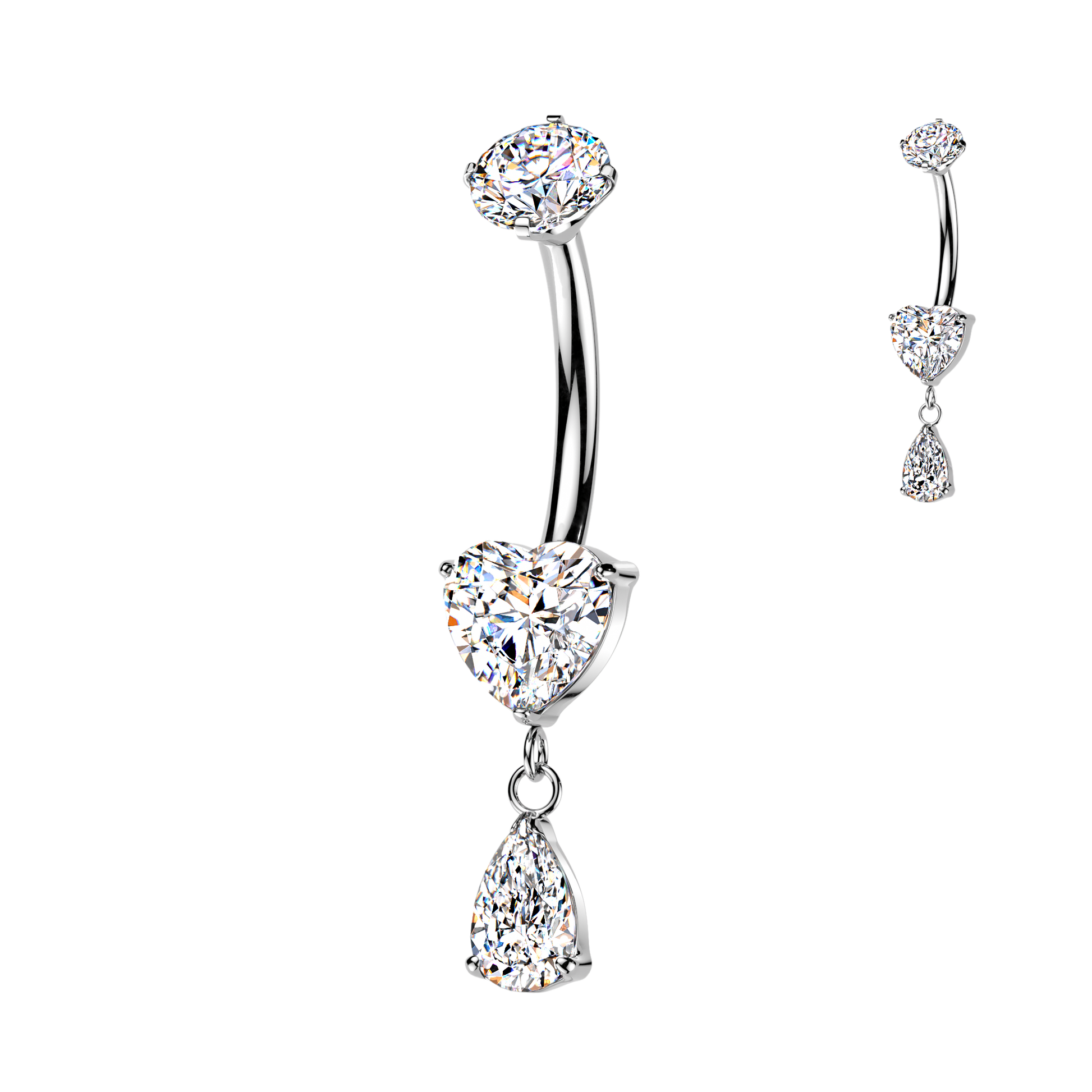 Titanium Heart Gem Tear Drop Dangle Belly Bar 14g