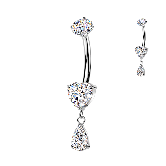Titanium Heart Gem Tear Drop Dangle Belly Bar 14g