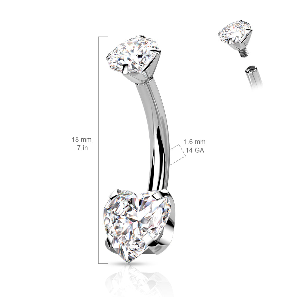 Titanium Heart Internally Threaded Belly Button Bar