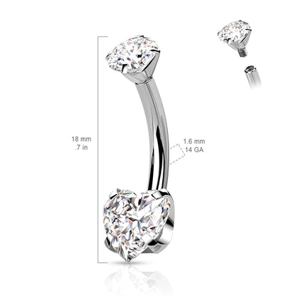 Titanium Heart Internally Threaded Belly Button Bar