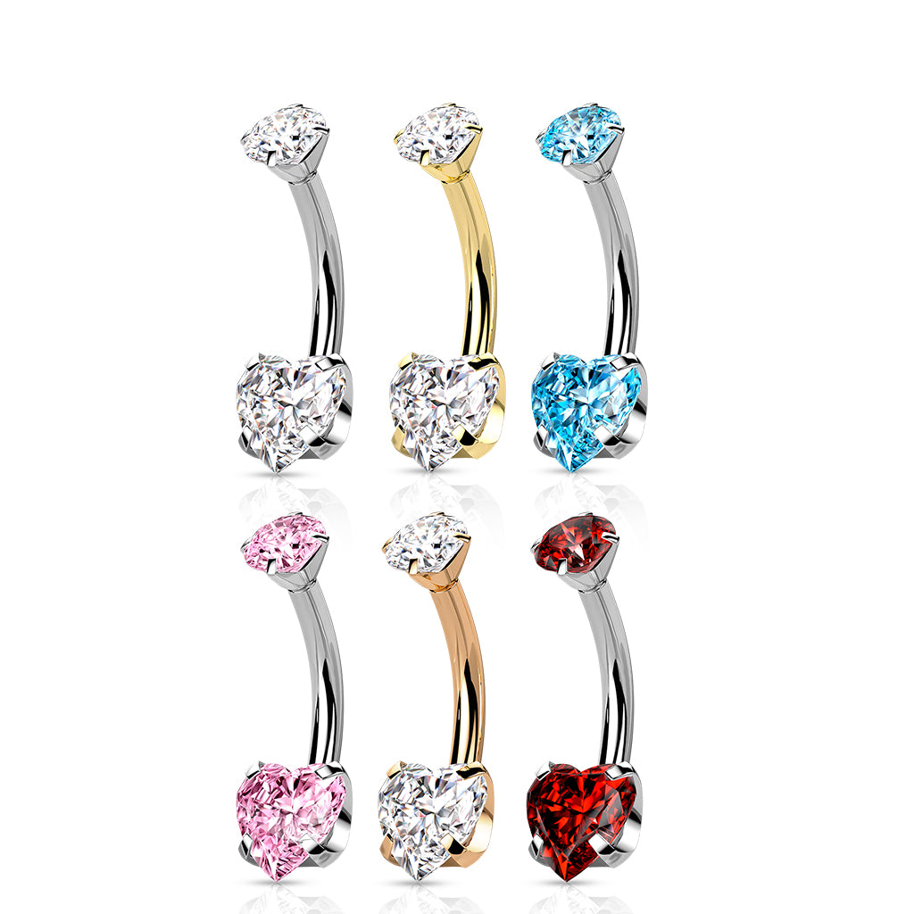 Titanium Heart Internally Threaded Belly Button Bar dimensions